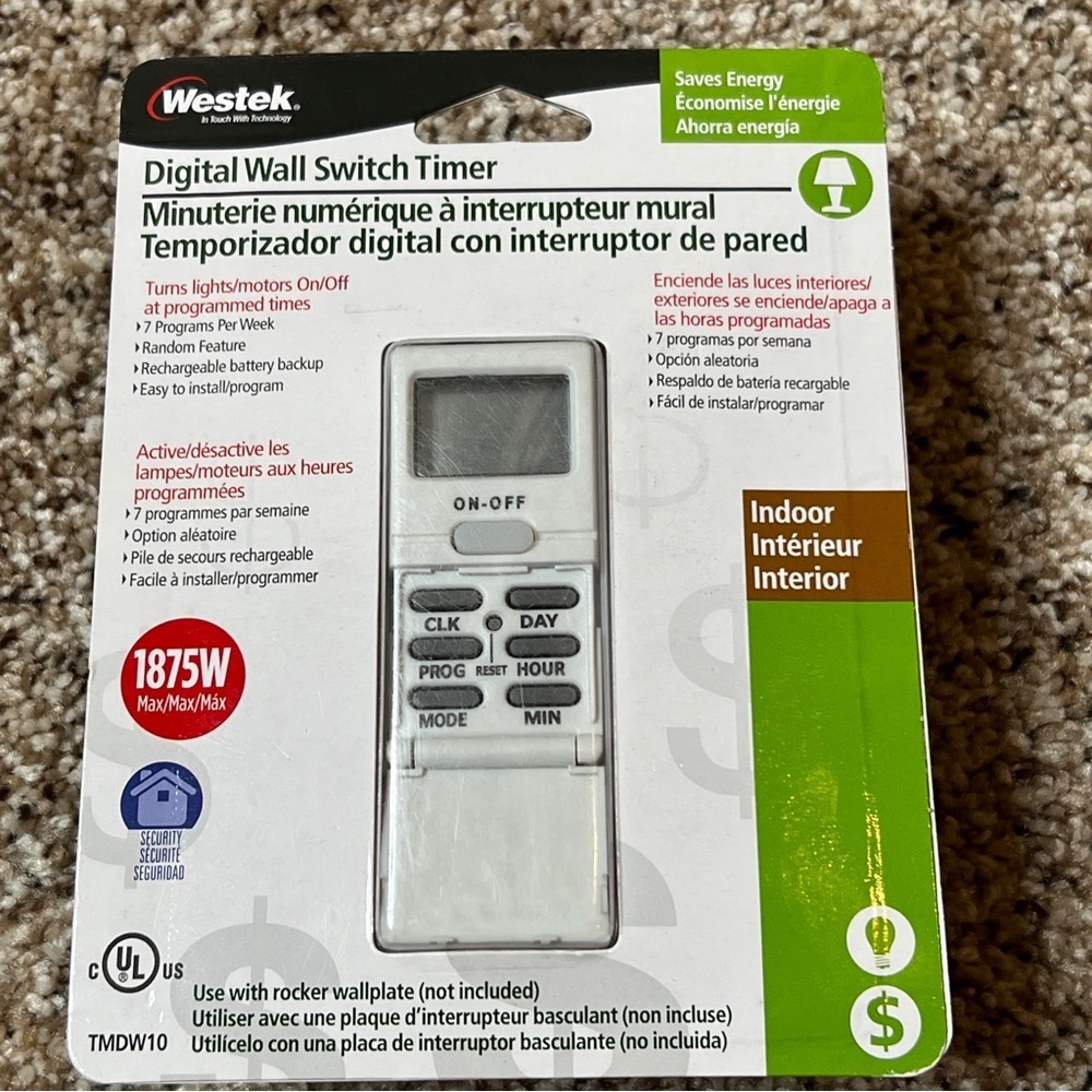 2016 Westek Digital Wall Switch Time TMDW10 Indoor Use Programmable Saves Energy